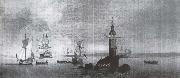 Monamy, Peter This is Manamy-s Picture of the opening of the first Eddystone Lighthouse in 1698 USA oil painting artist